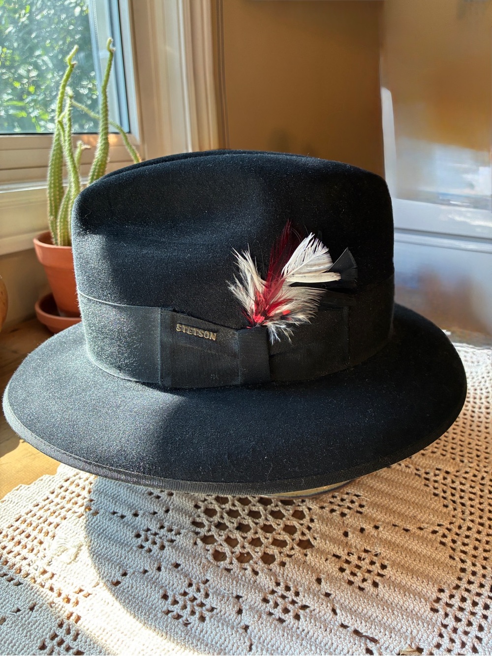 Stetson Black Felt Fedora with Feather Accent